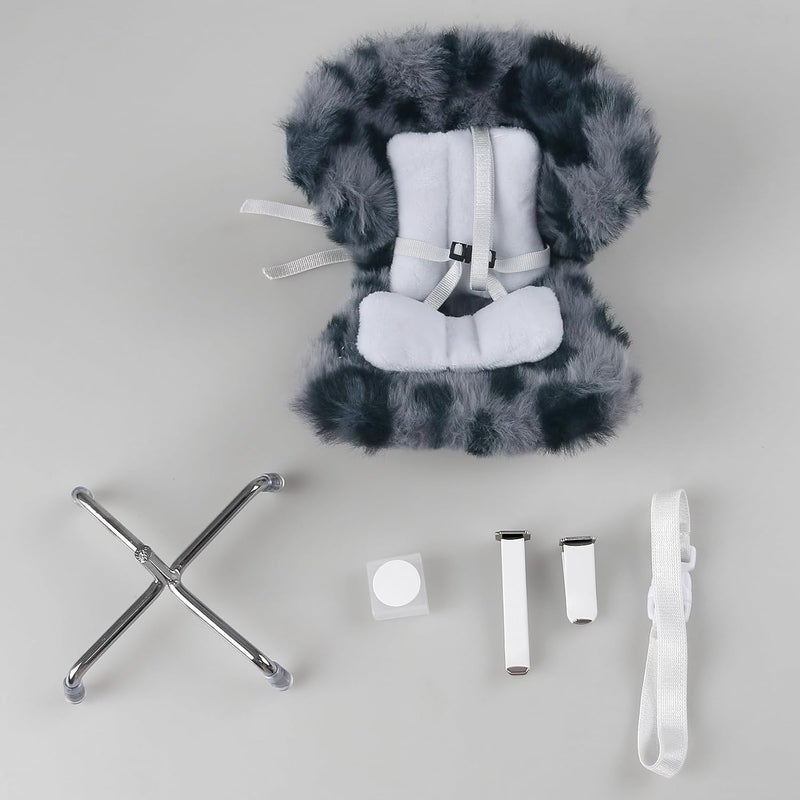 Walant Doll Car Seat Compatible with Labubu, Chair for 10-17cm Dolls - Adjustable Safety Strap, Air Vent Clip & Desktop Stand, Soft Cushion, Cute Car Ornament Gift for Collectors & Fans (Grey Leopard Print) - Image 3